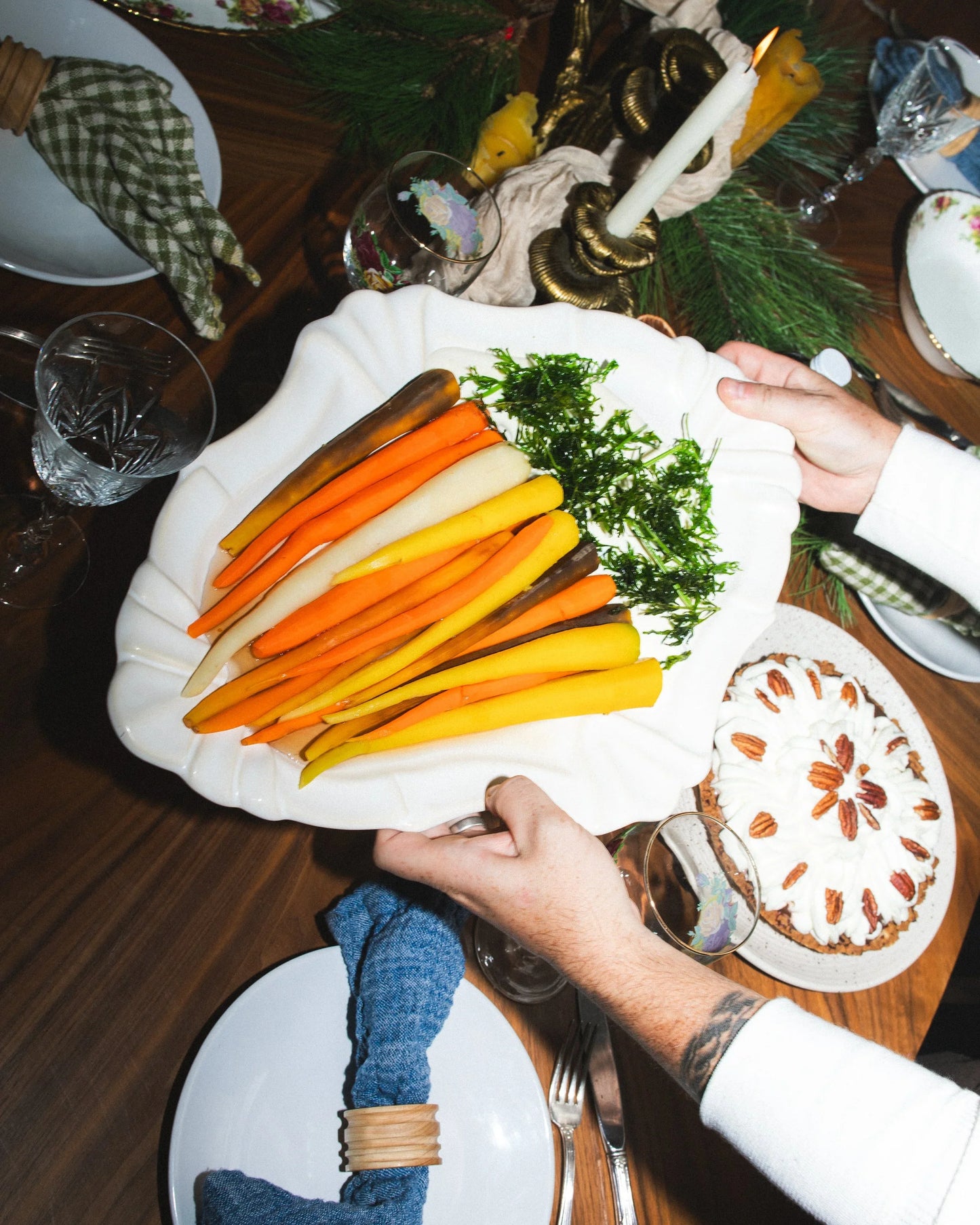 Winter-Spiced Glazed Carrots with Crème Fraîche and Crispy Tops